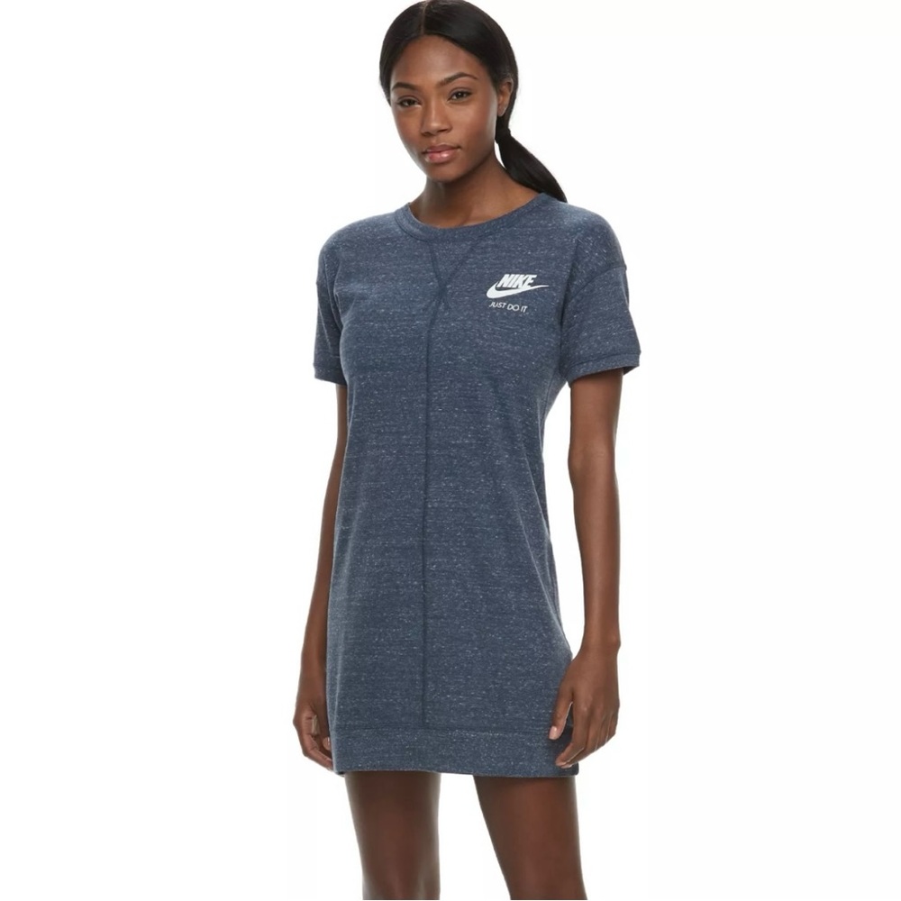 NIKE Gym Women's Small Short Sleeve Crew Neck Mini Dress T Shirt Dress Blue